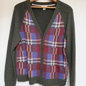 Sundance wool blend plaid front cardigan sweater